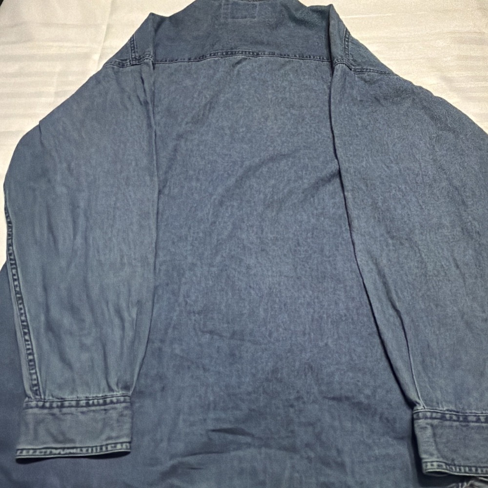 Wrangler Hero Mens XL Blue Denim Button Down Shirt Embroidered Helicopter Native - Picture 9 of 9
